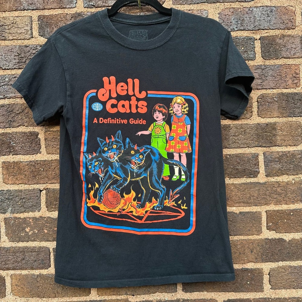 Steven Rhodes Hell Cats Black Graphic T-Shirt Small Retro Satanic Halloween